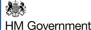 Logo of Her Majesty's Government, with shield flanked by lion and unicorn.
